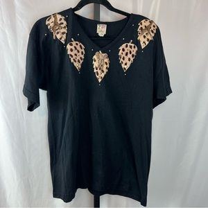 Cactus California Vintage Leaf Animal Print T-Shirt, size XL